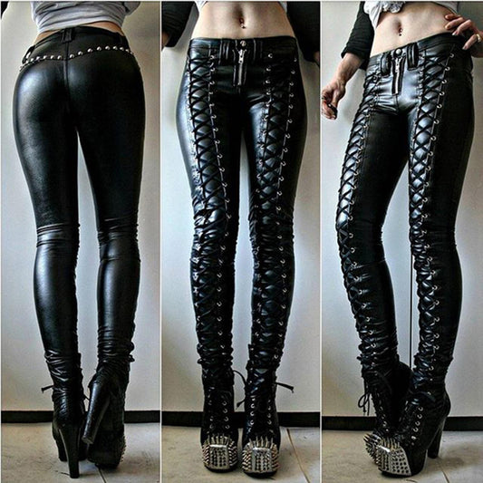 Steampunk Women Faux Leather Pants