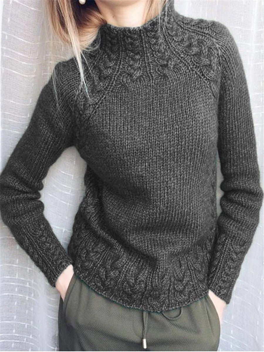 Women's Sweaters Solid Turtleneck Linen Pattern Knit Sweater